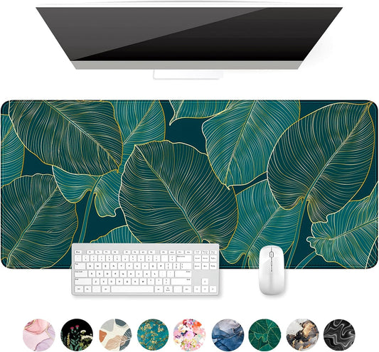 Extended Mouse Pad, XXL Gaming Mouse Pads, Large Big Mousepad Laptop Computer Keyboard Mat Desk Pad with Non-Slip Base Stitched Edge for Gaming Office, 35.5 X 15.7 Inch, Tropical Leaves