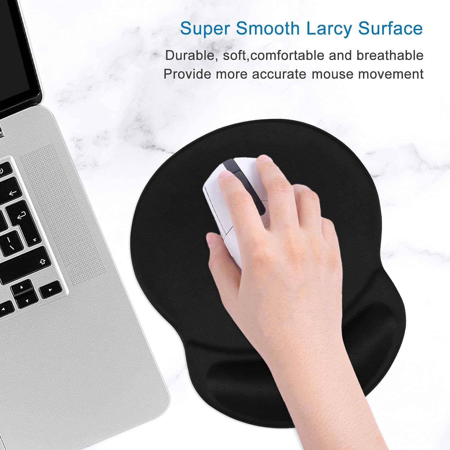 Mouse Pad, Ergonomic Mouse Pad with Gel Wrist Rest Support, Gaming Mouse Pad with Lycra Cloth, Non-Slip PU Base for Computer, Laptop, PC, Home, Office & Travel, Black