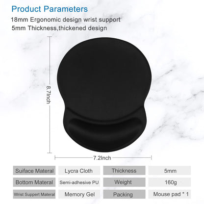 Mouse Pad, Ergonomic Mouse Pad with Gel Wrist Rest Support, Gaming Mouse Pad with Lycra Cloth, Non-Slip PU Base for Computer, Laptop, PC, Home, Office & Travel, Black